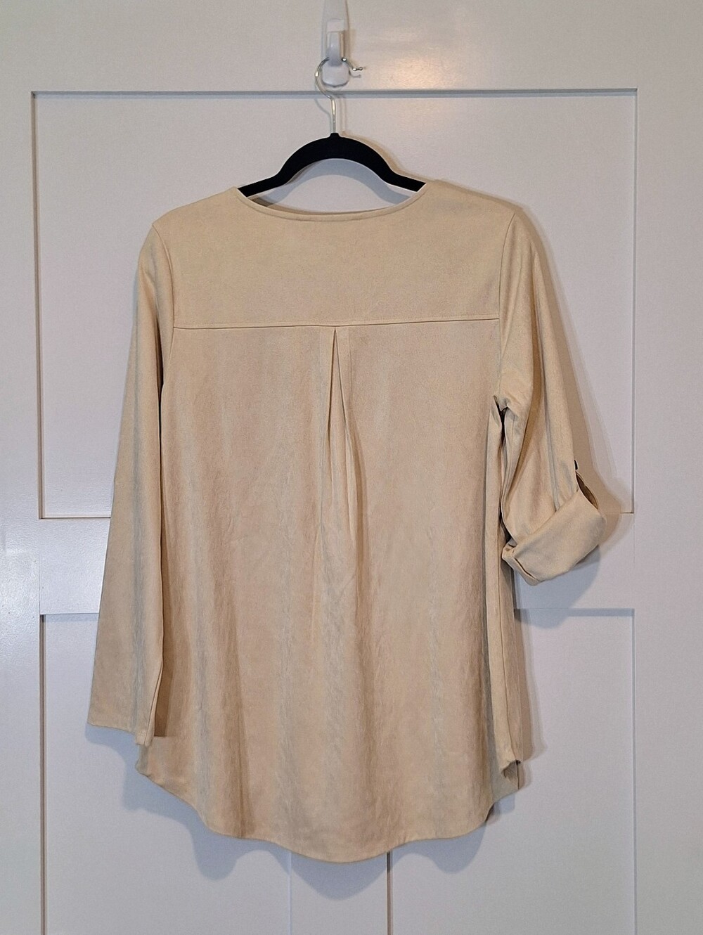 Soft Surroundings Suede Hi Low Tunic Top Roll Tab Sleeves Beige Size Medium - Picture 12 of 12